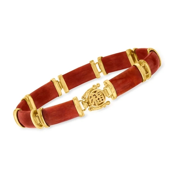 Ross & Simons Red Jade "Good Fortune" Bracelet in 18kt Gold Over Sterling - Picture 8 of 8